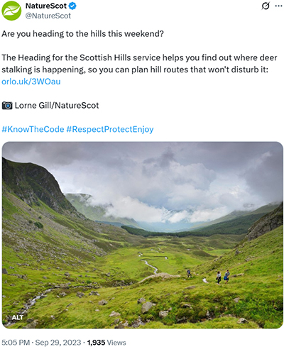 Screenshot of Heading for the Scottish Hills post from NatureScot on X