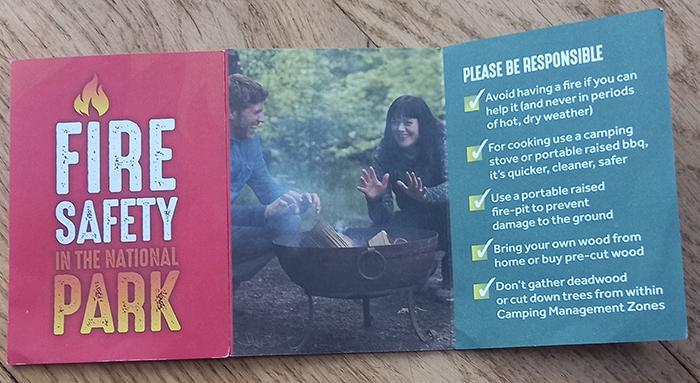 Photo showing a leaflet about fire safety in the National Park
